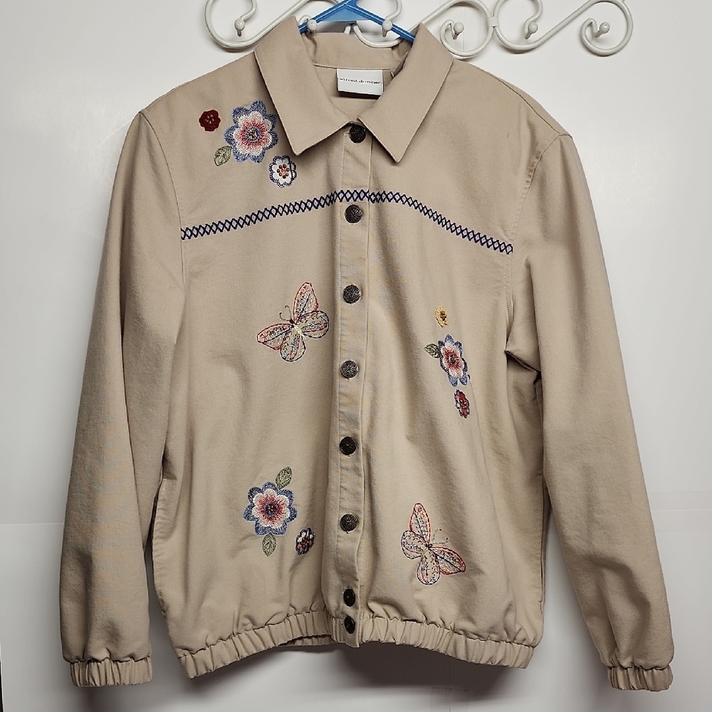 Alfred Dunner beige cotton blend embroidered Jacket. sz 16. Boho Hippie Vintage